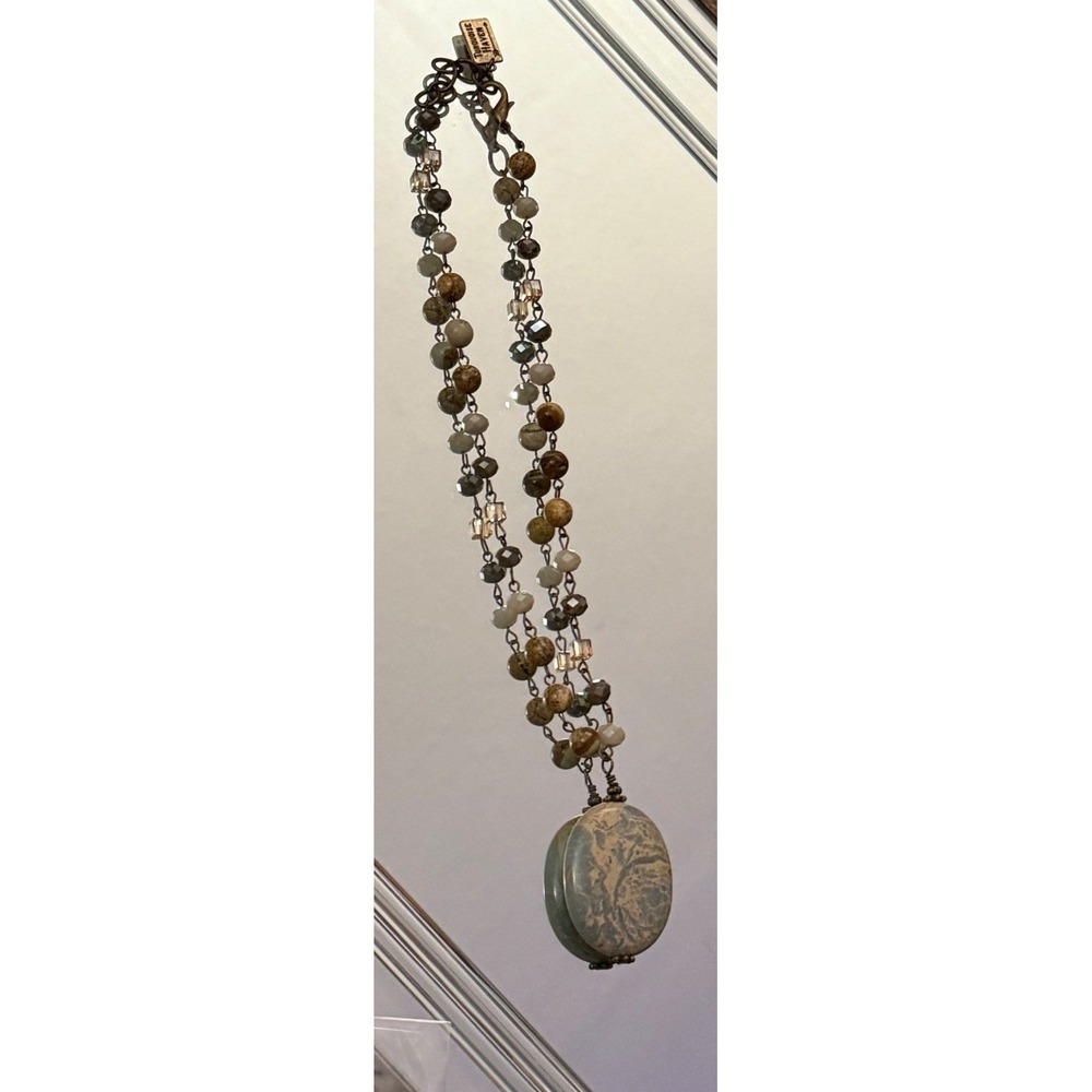 Turquoise Haven Vintage Jasper Style Stone Pendant Beaded Necklace